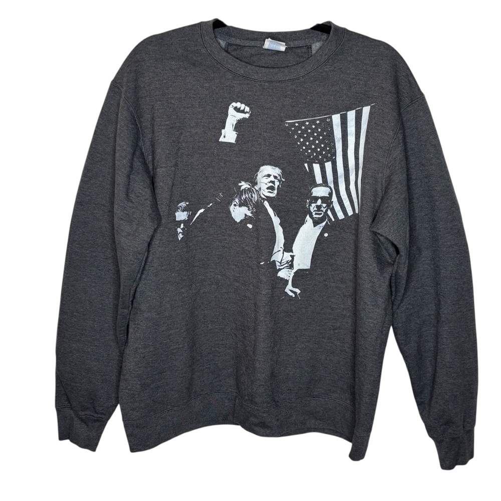Donald Trump Sweatshirt Men’s L Gray & White Fight USA Assassination Attempt
